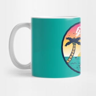 Sunset in summer with skull on ocean illustration Mug